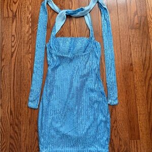NWT Blue Sequin Halter Dress